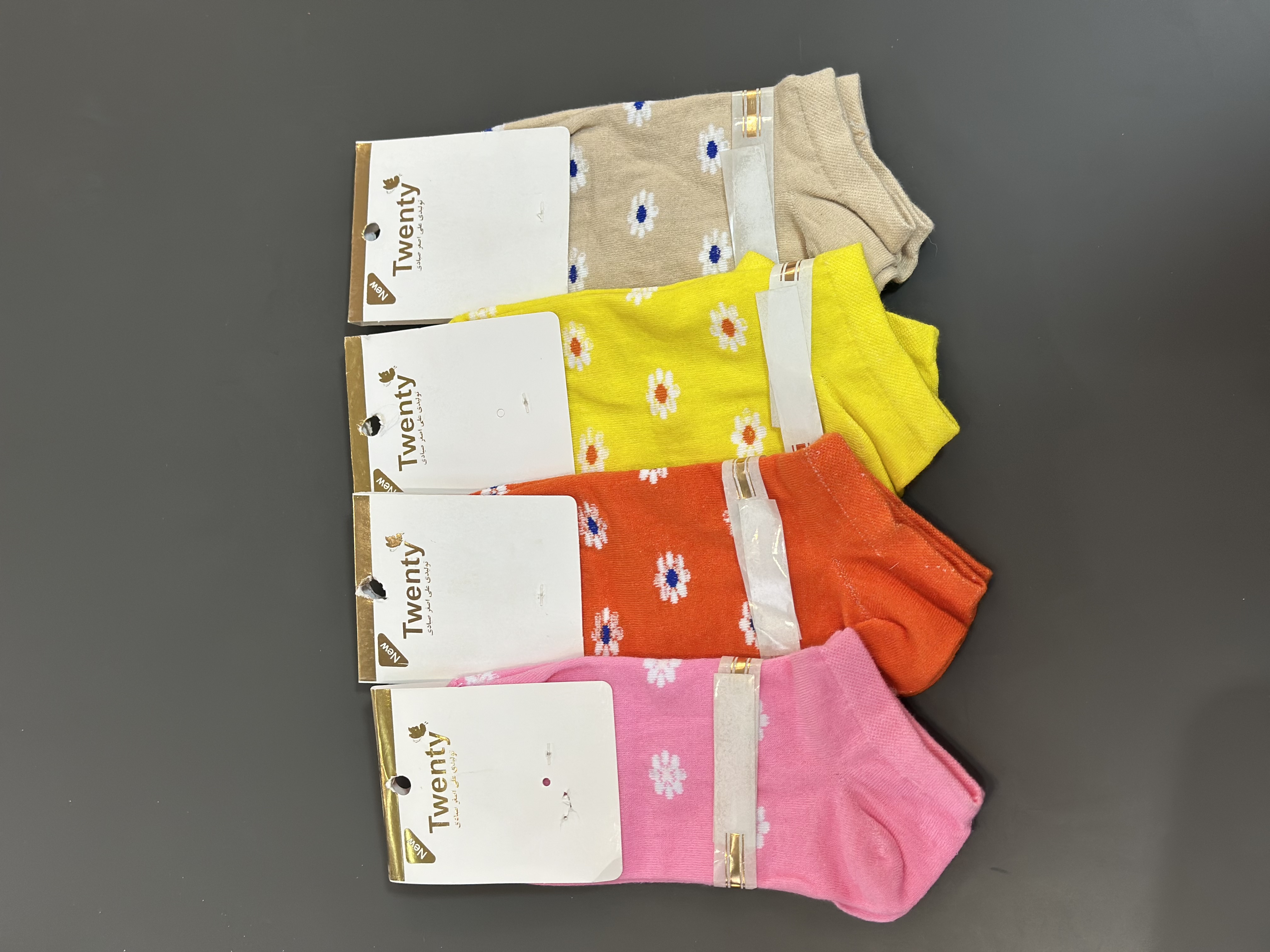 جوراب نخی پنبه طرح گلدار بدون ساق