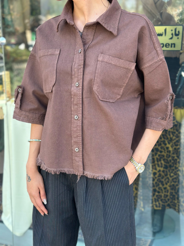 شومیز کتان مدل پایین ریش زنانه پاییزه